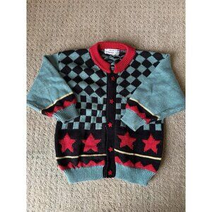 Christine Foley 1990's Vintage Kids Knit Stars Cardigan Sweater Size 6
